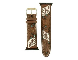 Nocona Belt Co. Genuine leather WATCH BAND w/ Floral tooling For Apple watch - Picture 1 of 1