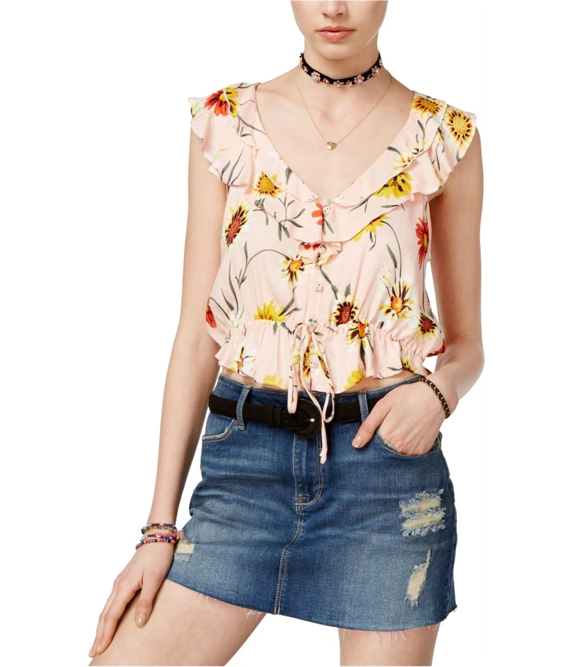 American Rag Womens Ruffle Knit Blouse, Pink, Juniors, Small - Image 1 of 1