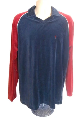Vintage Guess USA Navy and/ Red Velour Pullover Men's Large V Neck Shirt - Image 1 of 4