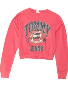 TOMMY HILFIGER Womens Crop Graphic Sweatshirt Jumper UK 10 Small Pink AO11 - Picture 1 of 3