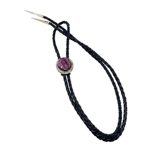 Scotty Skeets, Bolo Tie, Purple Spiny Oyster Shell, Sterling Silver, Navajo, 40" - Picture 1 of 4