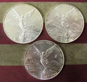 Three 2009 Mexico Uncirculated SILVER Libertad Coins - each 1 oz - Picture 1 of 2