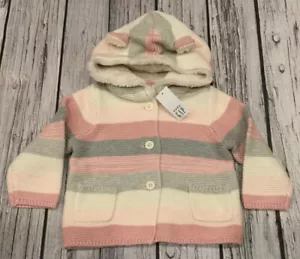 Chaqueta suéter Baby Gap para niñas de 6-12 meses rosa a rayas. Nuevo con etiquetas - Imagen 1 de 7