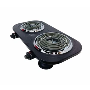 BLack 18" x 9.5" Portable Double Electric Burner 1500W 120V - 60Hz,Non-Slip Feet - Picture 1 of 7