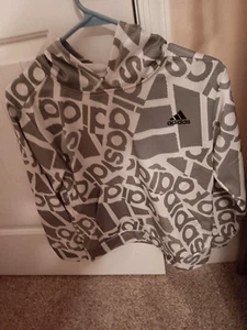 Adidas Kids White Black All Over Print Jacket Size Medium 10/12 - Picture 1 of 5