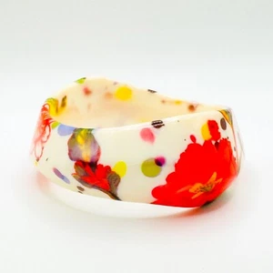 DESIGUAL Floral Pattern Chunky Plastic Wave Bangle Bracelet Flower Folk Art - Picture 1 of 11