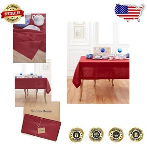 Handcrafted Red Linen Tablecloth 60x108 - Classic Hemstitch for Dining Elegance - Picture 1 of 9