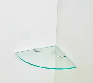 Toughened Wall Mounted Glass Corner Shelf With Silver Finish Supports  - Picture 1 of 4