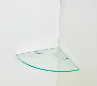 Ripiano angolare in vetro temperato montato a parete con supporti finitura argento  - Immagine 1 di 4