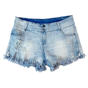 Fringe Jean Shorts Womens 2XL Blue Light Wash Cut Off Distressed Western Cowgirl - Picture 1 of 4