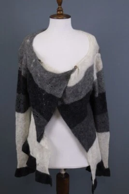SARAH PACINI Multicolor Colorblock Mohair Wool Knit Cape Cardigan One Size — 第 1/4 张图片