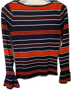 LaurenbyRalph Lauren Women's Red&Blue Long Sleeve Stripped Top Sz Small Stretch - Picture 1 of 12