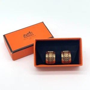 Auth Hermes Enamel Earrings GD Red W/Box BA060178 - Picture 1 of 20