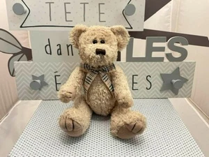 CP beige lockiger Bär mit kariertem Knoten unbegliedert ca. 33 cm - Bild 1 von 3