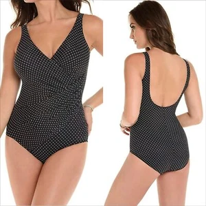 Costume da bagno unico Miraclesuit Oceanus Tummy Control taglia 16 DD nero a pois - Foto 1 di 9