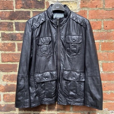 Hugo Boss Orange Leather Jacket Men’s Eur 46 UK S Bomber Motorcycle Rock Indie - Image 1 of 4