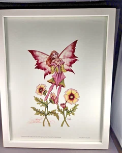 Amy Brown Frühlingsfeenfest rosa Blumen Glas gerahmter Druck 11 x 14 signiert - Bild 1 von 6