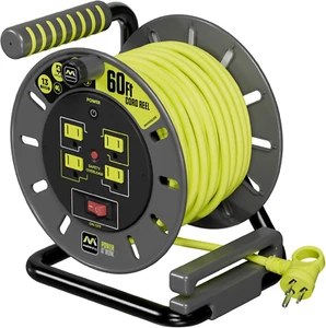 60Ft Cord Reel, Retractable Extension Lead with Winding Handle, Safety Overload - Picture 1 of 13