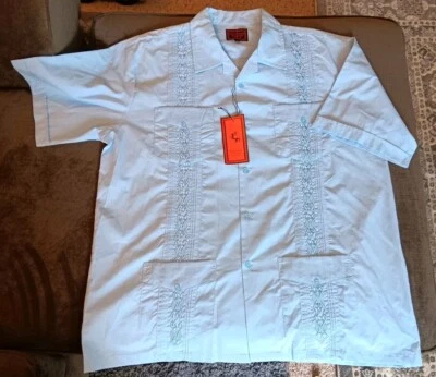 Maximos Yucatan Mens Large Light Blue Embroidered Cigar Lounge Button Down Shirt - Image 1 of 4