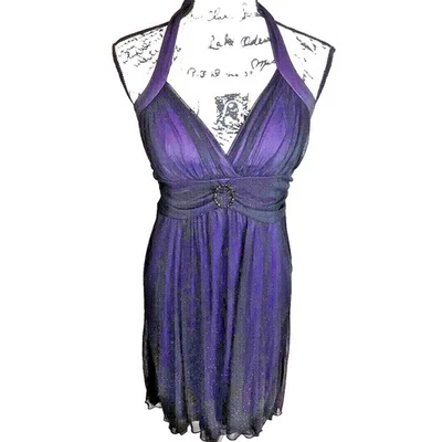 Винтажный город треугольники блестящий Кокетливое платье Sz L черный фиолетовый Whimsigoth фея - Изображение 1 из 4