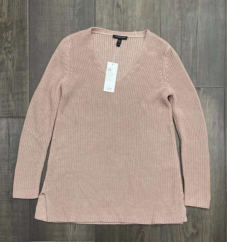 Eileen Fisher Organic Linen Tunic Sweater Top V Neck Womens Petite Small NWT New - Image 1 of 4