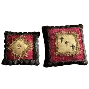 Pair Deadstock Reilly-Chance Goth Silk Chenille Beaded Decorative Throw Pillows - Picture 1 of 9