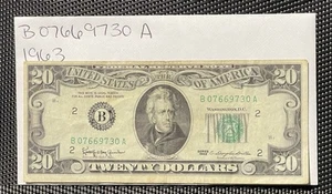 1963 $20 Dollar Bill In Good Condition With Serial Number Of 07669730 - Picture 1 of 6