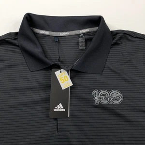 Adidas Large NWT LOGO Mens Golf SS Button Polo Striped Shirt Gray - Picture 1 of 7