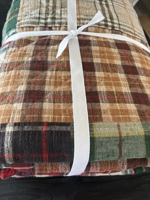 Pottery Barn Clyde Plaid Patchwork Queen Quilt New * Sample Item Read - Image 1 of 4