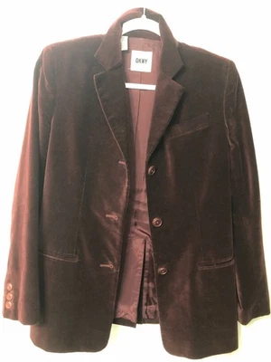 Women's 90's DKNY CLASSIC Vintage Velvet Blazer Jacket Maroon Burgundy Size 2 - Image 1 of 4