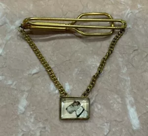 Tie Clip/Bar/Clasp-Chain Pets Schnauzer Terrier Dogs Gold Tone Vintage Jewelry - Picture 1 of 5