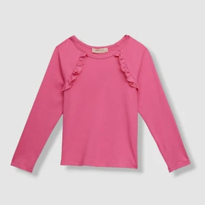 $56 Baby Sara by Sara Sara Girl's Pink Ruffle Long Sleeve T-Shirt Size 5 - Picture 1 of 3
