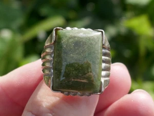 Vintage Men's Sterling Silver & Green Jade Ring - Size 7.75 - Picture 1 of 9