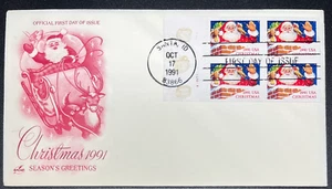 Artcraft Cachet, FDOI, plate block, Santa in Chimney, 1991 First Day of Issue - Picture 1 of 1