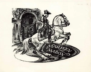 Vtg Art Ex-Libris Bookplate Revolutionary Soldier on Horse Y1264 - Bild 1 von 2