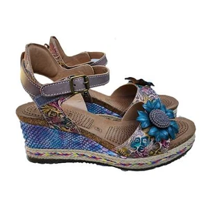 L'Artiste Spring Step Annmarie Embossed Ankle Strap Wedge Sandals - Picture 1 of 10