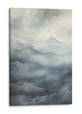 Misty Mountains Canvas Wall Art Print, Abstract Nature Decor - Image 1 of 4