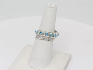 Navajo Handmade Sterling Silver with 12 Turquoise Stones Adjustable Feather Ring - Picture 1 of 8