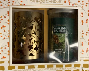 Yankee Candle Pillar Balsam & Cedar 12 Oz With Metal Pillar Sleeve New in Box - Picture 1 of 12