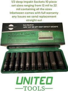 United Tools DEEP IMPACT SOCKET Set 1/2"Dr 10pc 12mm-22mm 6pt Hex Long Reach Soc - Picture 1 of 2