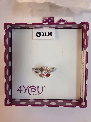 anello argento 925 anallergico rodiato  pietre arancio verde misura regolabile - Immagine 1 di 4