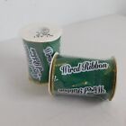 2 Spools Woven Wired Ribbon Hunter Green Gold Edge MW Courtly 3-15/16" x 5 Yards