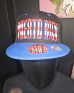 PUERTO RICO Snapback Adjustable Black Baseball Cap / Blue Bill - Picture 1 of 7
