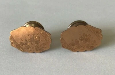 Gemelos antiguos grabados florales tono oro rosa pat 24 de agosto 1880 IOB A4-3 Foto 1 de 4