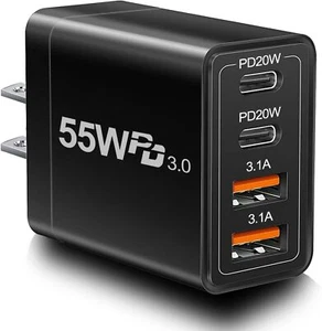 55W 4 Port USB-C PD Fast Charging Wall USB C Charger Power Adapter Type-C Brick - Picture 1 of 38