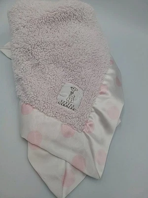 Little Giraffe Luxe Fur Security Blanket Lovey Pink Satin Polka Dot Trim 20x22" - Image 1 of 4