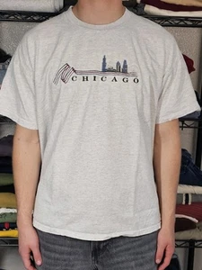 Vintage Chicago Shirt Herren Large grau bestickt Souvenir Tee - Bild 1 von 7