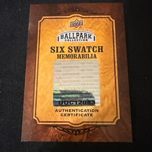 2008 UD BALLPARK SIX SWATCH MEMORABILIA Peavy, Young, Tolowitzki, Francis, Cain, - Picture 1 of 3