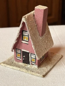 Vintage PUTZ Natale Cartone Tetto e Base Casa in Legno Rosa 3,5" - Foto 1 di 7