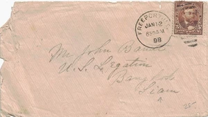 1898 Freeport, Illinois Cancel on Cover Sent via France to Siam w 5¢ Scott #270 - Picture 1 of 2